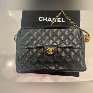 Chanel bag original black and gold leather